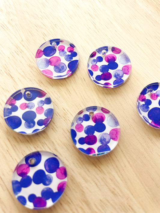 2cm Circle - Clear Acrylic - 1 Hole - Watercolour - 70