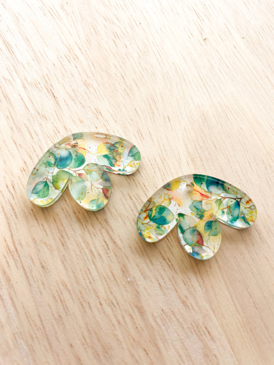 Half Flower - 3 x 2.1cm - Clear Acrylic - 1 Hole -  Australian Native - 19