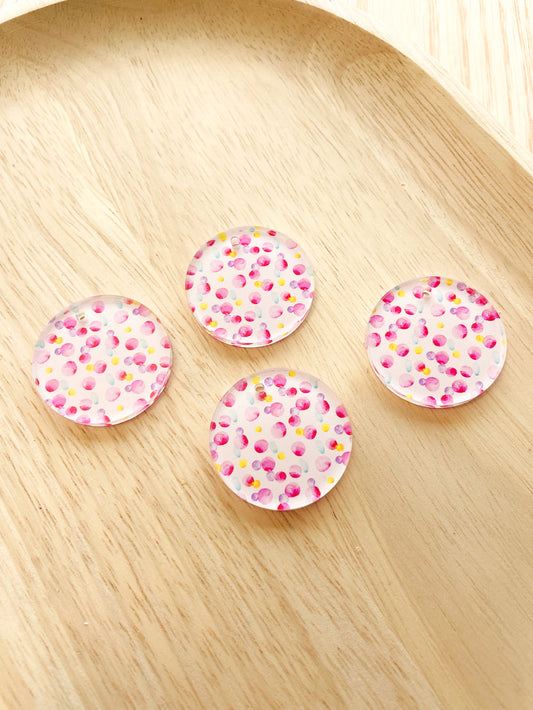 3cm Circle -  Clear Acrylic - 1 Hole -  Watercolour - 107