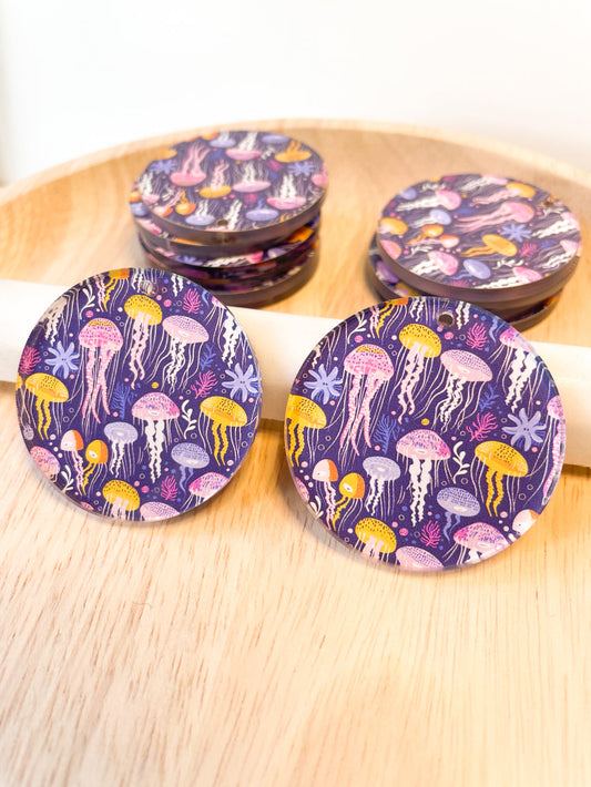 4cm Circle -  Clear Acrylic - 1 Hole - Tropical - 104