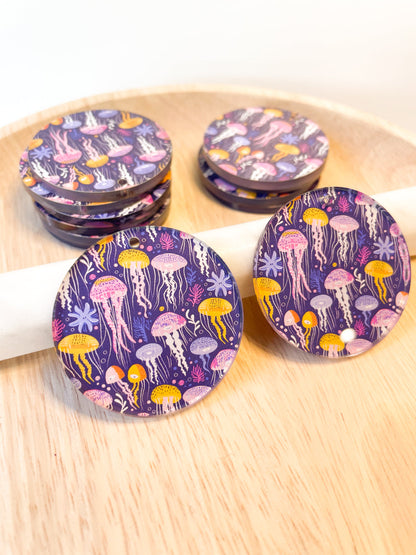 4cm Circle -  Clear Acrylic - 1 Hole - Tropical - 104