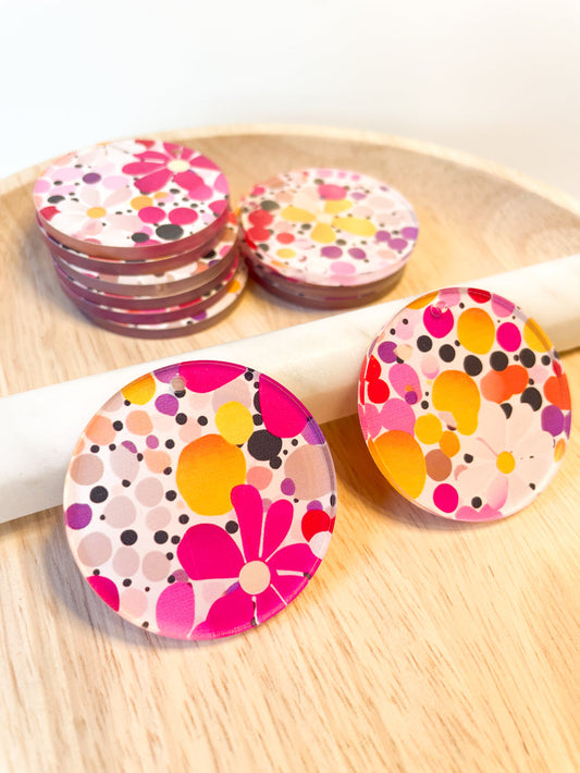 4cm Circle -  Clear Acrylic - 1 Hole - Summer - 27