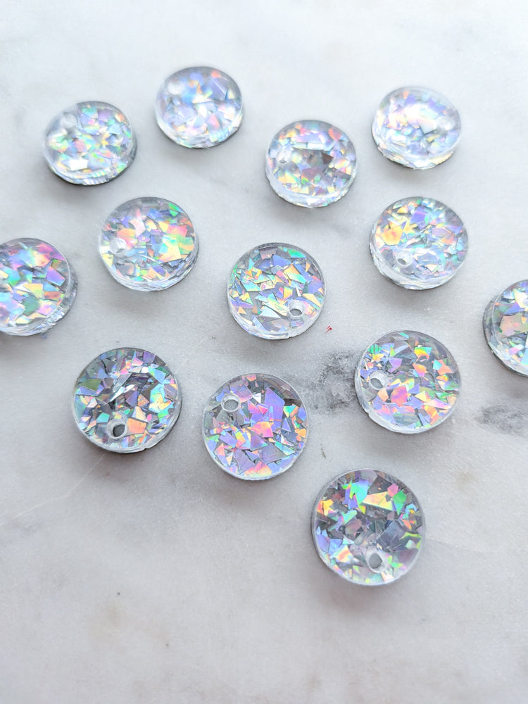 12.5mm or 15mm Hologram Crystal Circle Toppers/Studs- Various Pack Sizes