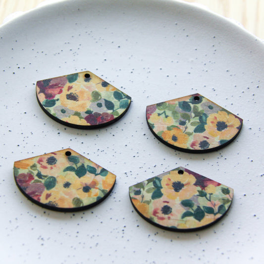 Wood - Fan Shape - 1 Hole - Transparent print - Floral Garden - 51