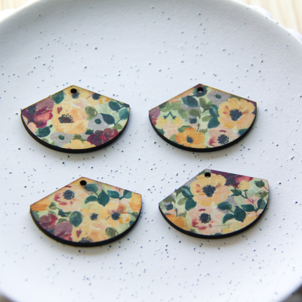 Wood - Fan Shape - 1 Hole - Transparent print - Floral Garden - 51