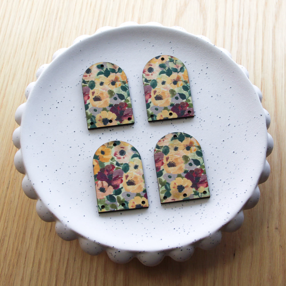 Wood - Arch Shape - 4 Holes -  Transparent print - Floral Garden - 51