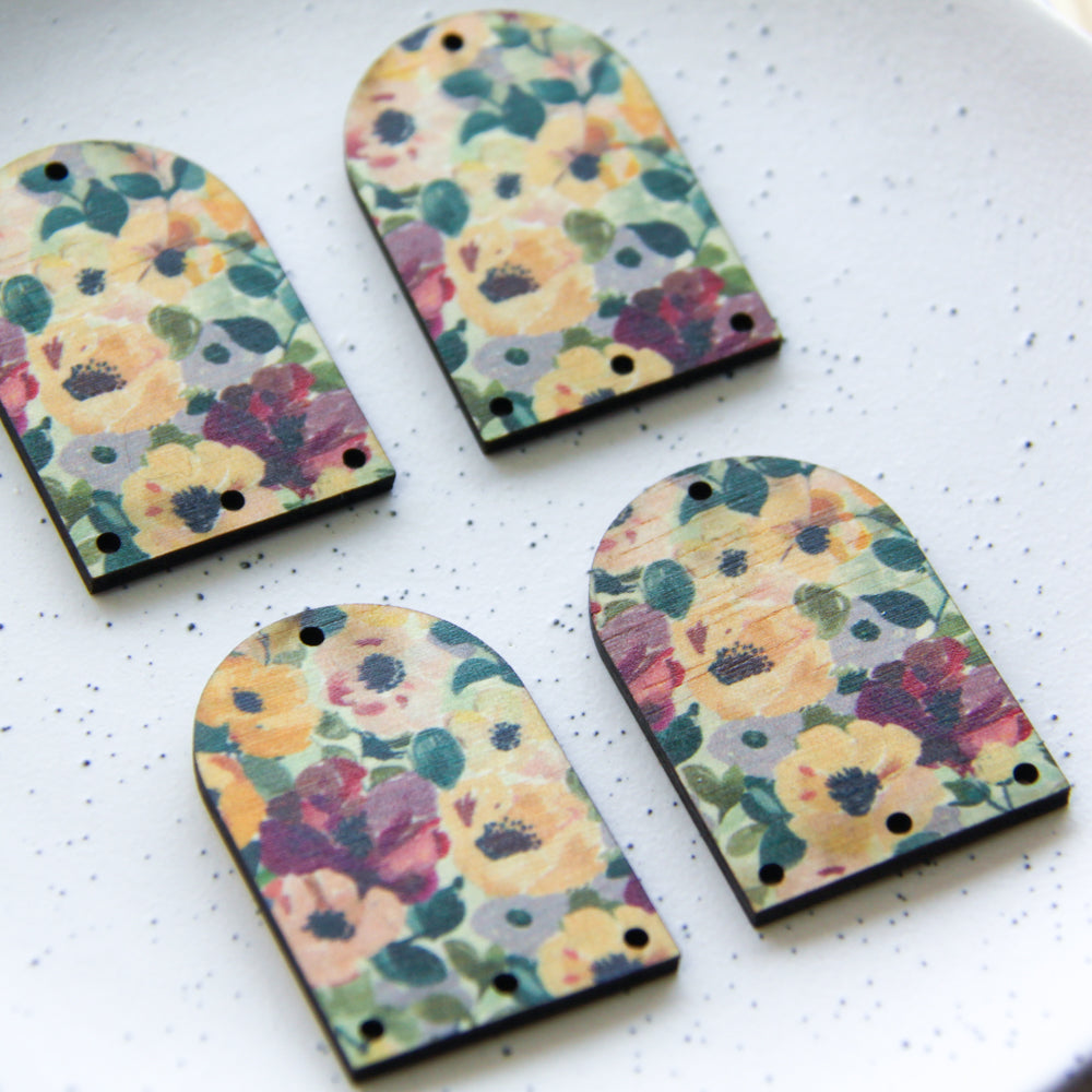 Wood - Arch Shape - 4 Holes -  Transparent print - Floral Garden - 51