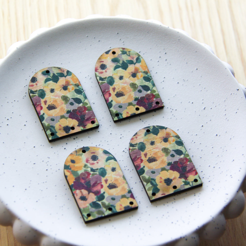 Wood - Arch Shape - 4 Holes -  Transparent print - Floral Garden - 51