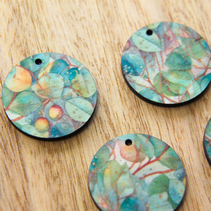3cm Circle - 1 Hole - Natural Look Print in Australian Native - 16