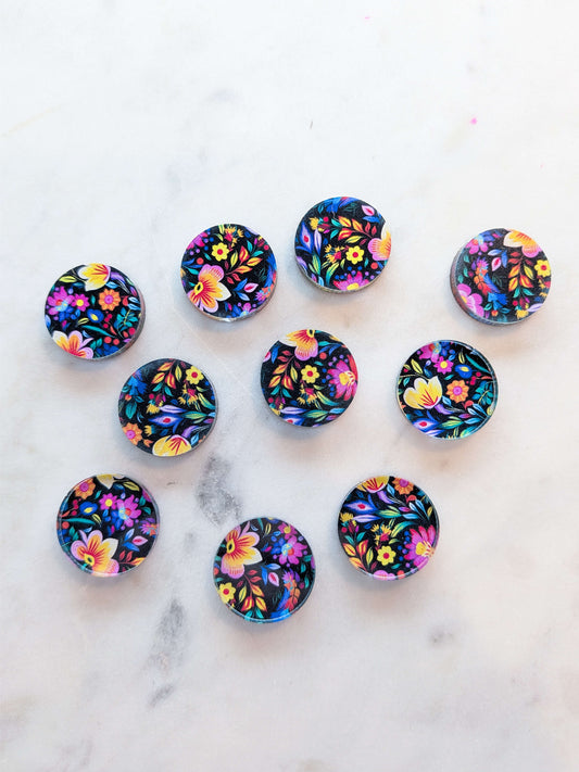 Clear Acrylic - 2cm Circle - Studs - Mexican Floral - 08