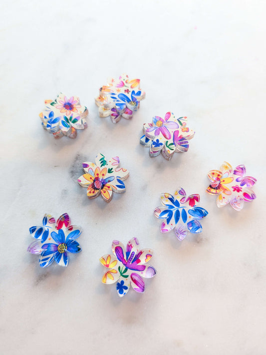 Clear Acrylic - 2cm Flower 3 - Studs - Whimsical - 34