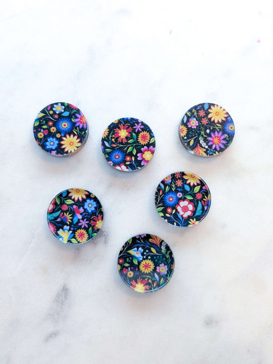 Clear Acrylic - 2cm Circle - Studs - Mexican Floral - 04