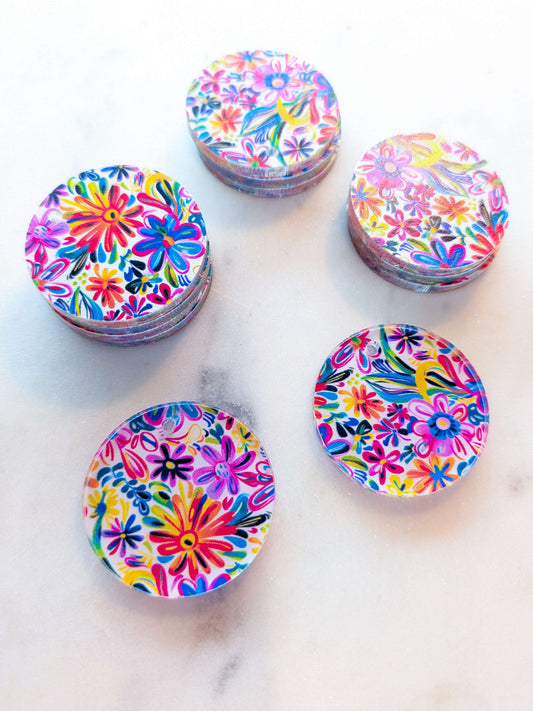 Clear Acrylic - 3cm Circle - Bold Floral - 54