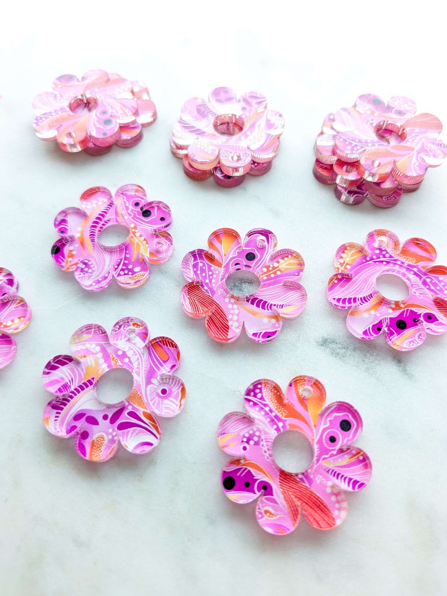 Clear Acrylic - 3cm Flower with large hole - Whimsical - 72