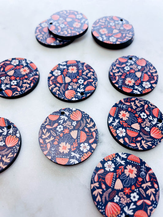 Wood - 3cm Circle - Abstract Floral - 42