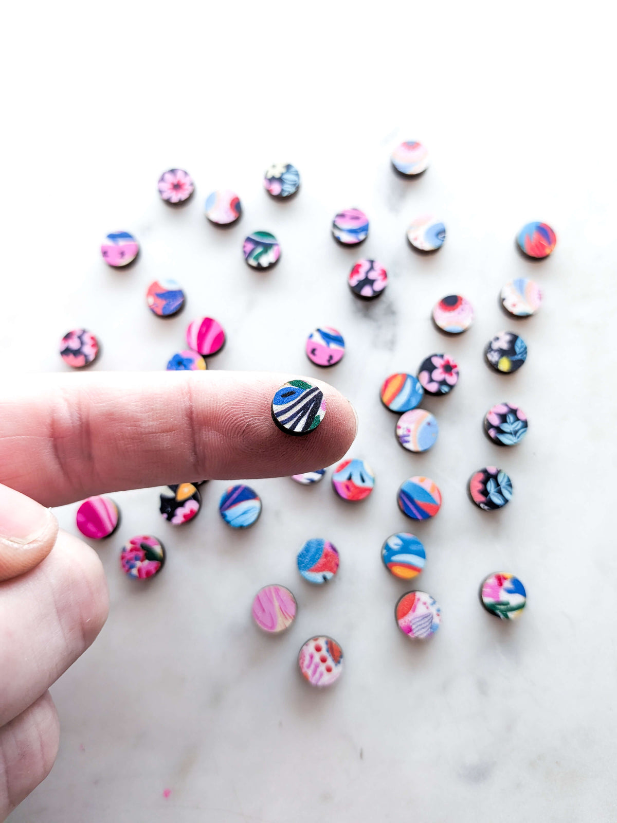 Mixed Bag - Bright Colours- Mini 8mm Wood Circle Studs - 10pairs (20pcs)