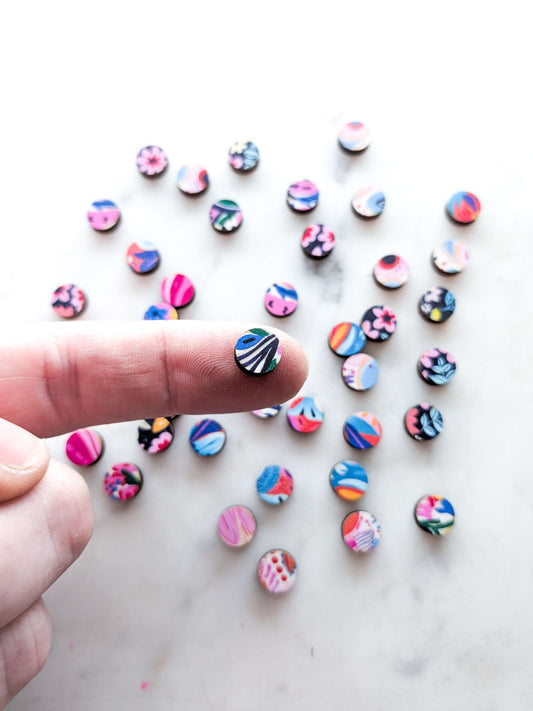 Mixed Bag - Bright Colours- Mini 8mm Wood Circle Studs - 10pairs (20pcs)