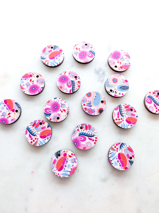 Wood - 2cm Circle - Bold Floral- 19