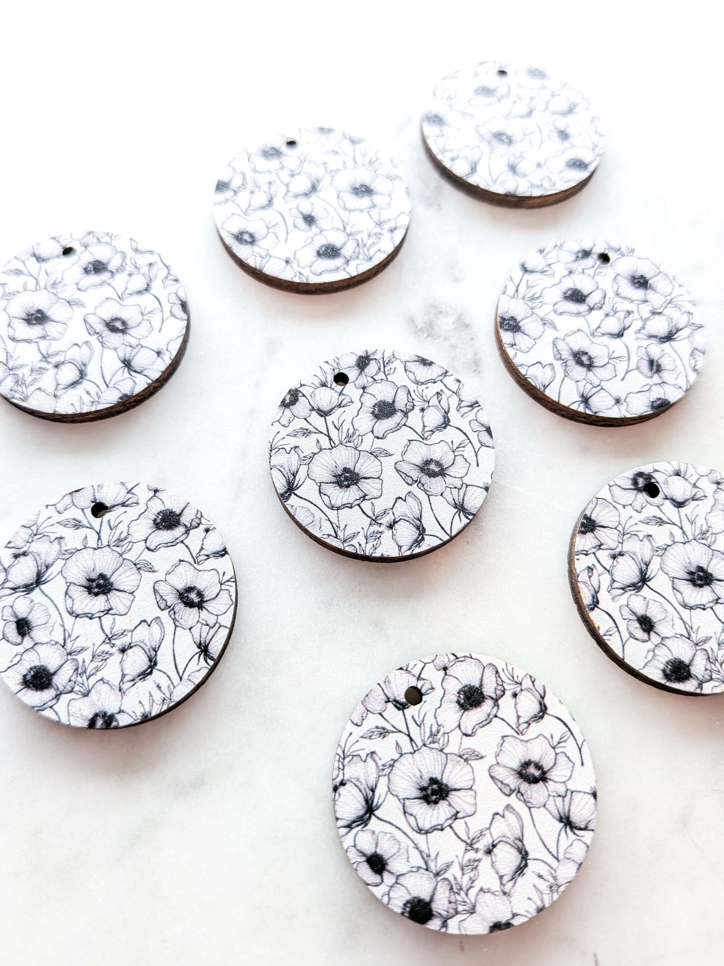 Wood - 3cm Circle - Blooms - 34