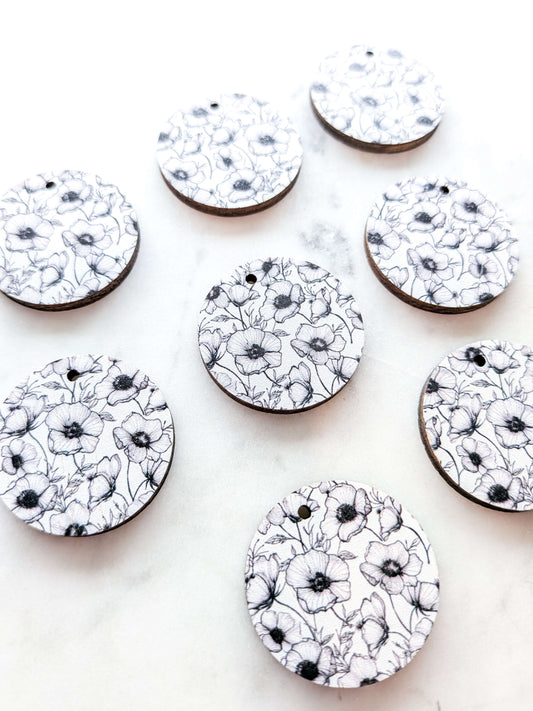 Wood - 3cm Circle - Blooms - 34