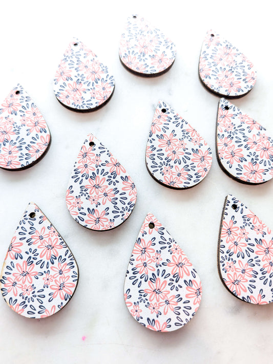 Wood - 4cm - Teardrop - Abstract Floral - 45
