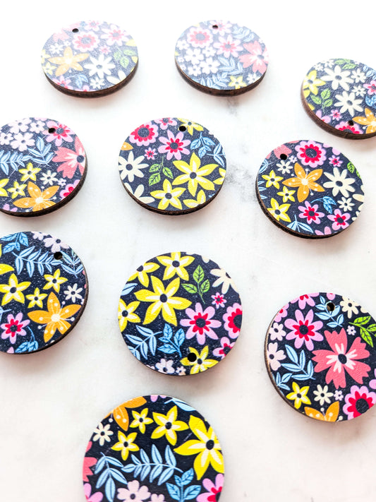 Wood - 3cm Circle - Floral Garden 11