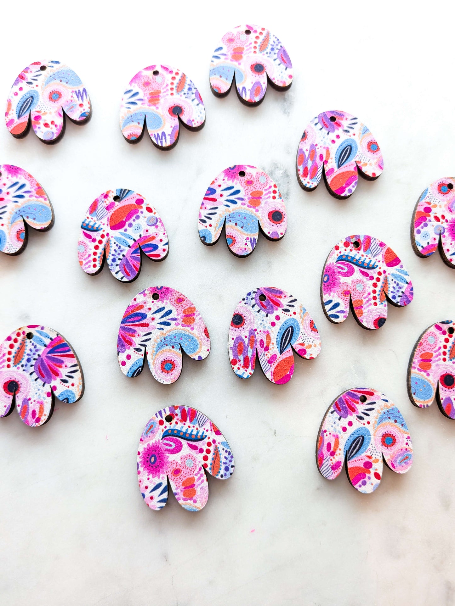 Wood - 3cm Boho Flower - Bold Floral- 19