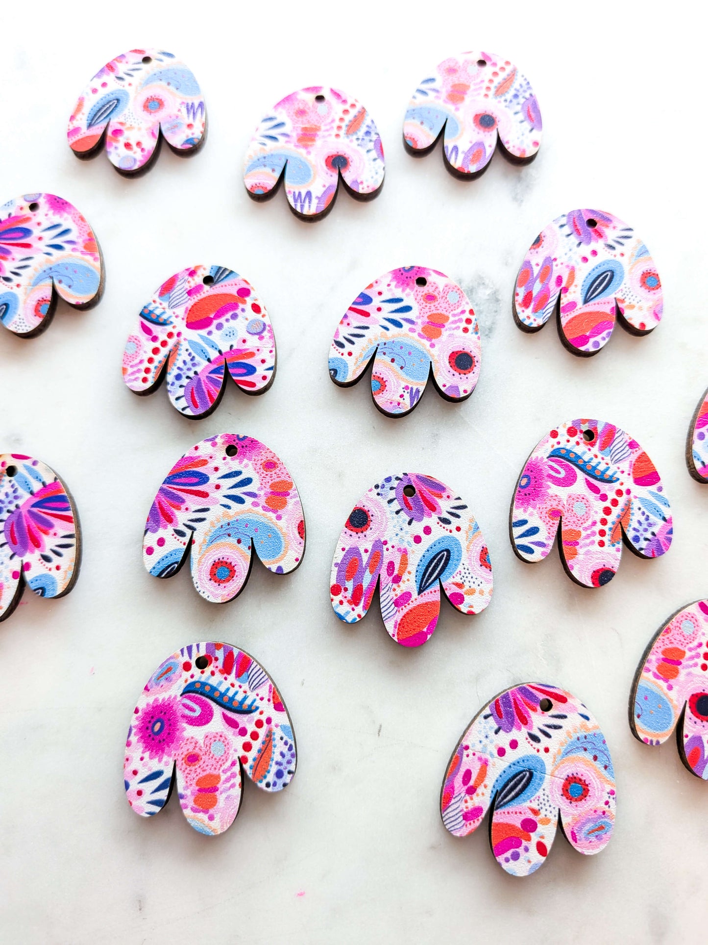 Wood - 3cm Boho Flower - Bold Floral- 19