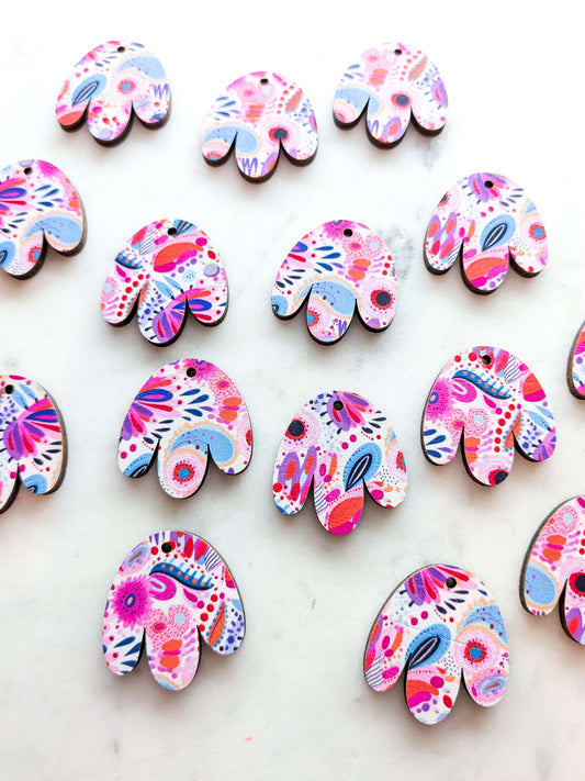 Wood - 3cm Boho Flower - Bold Floral- 19