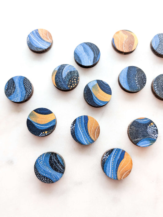 Wood - 15mm Circle- Studs - Australiana - 149